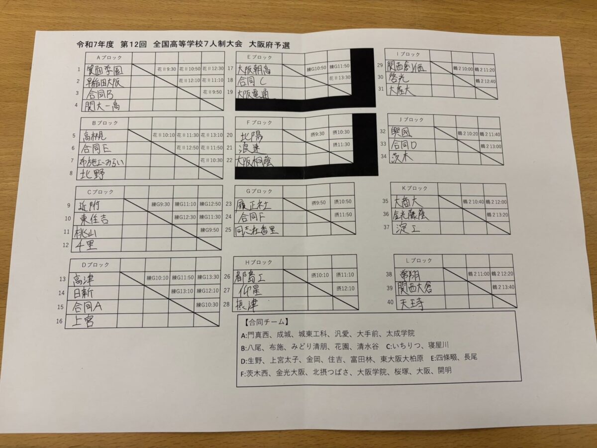 〈7人制大阪府予選の日程〉 6/7(土)@鶴見緑地第二球技場 12:20KO,6/8(日)@花園第2Gまたは練習G